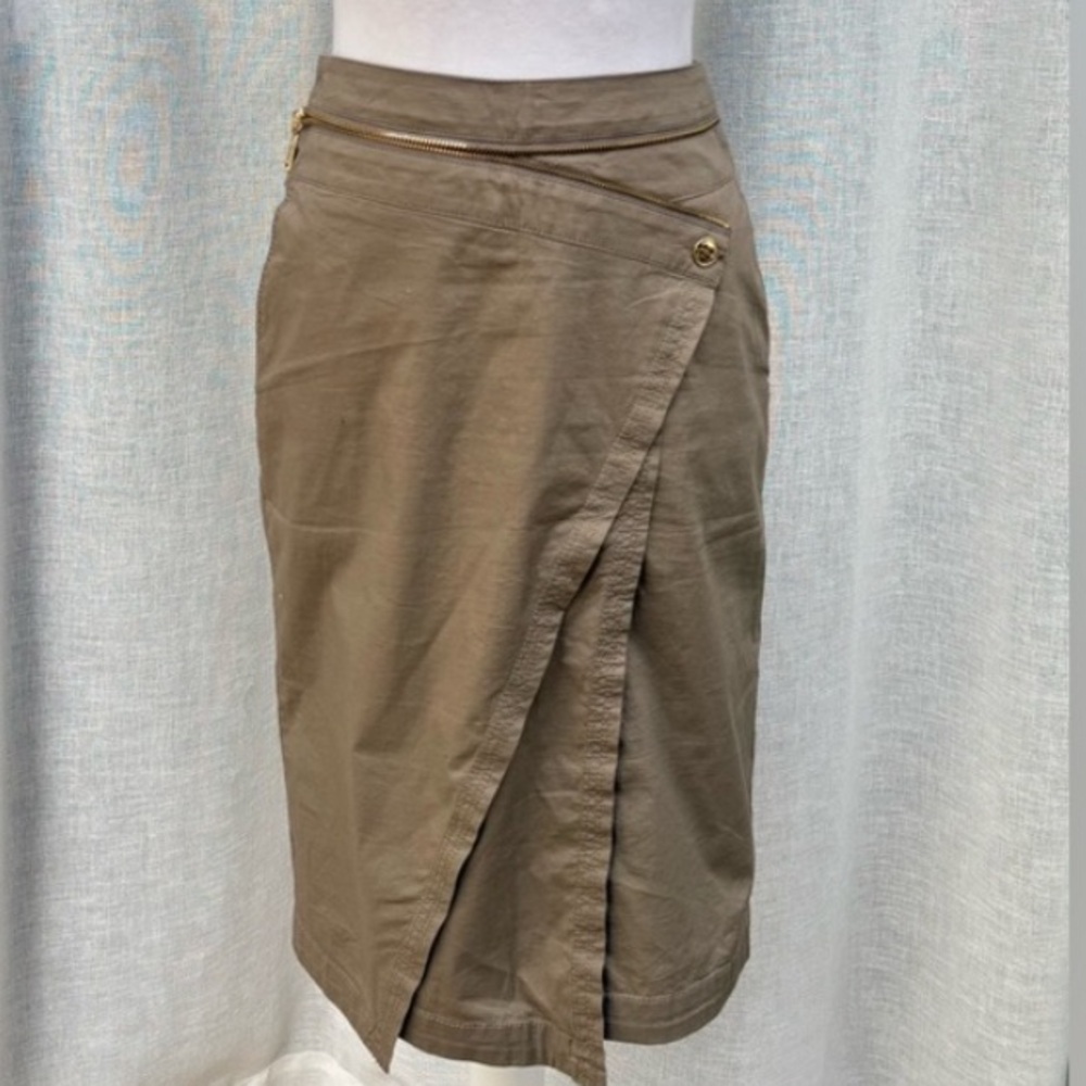 Kensol brown tan gold zipper accent pencil mini skirt